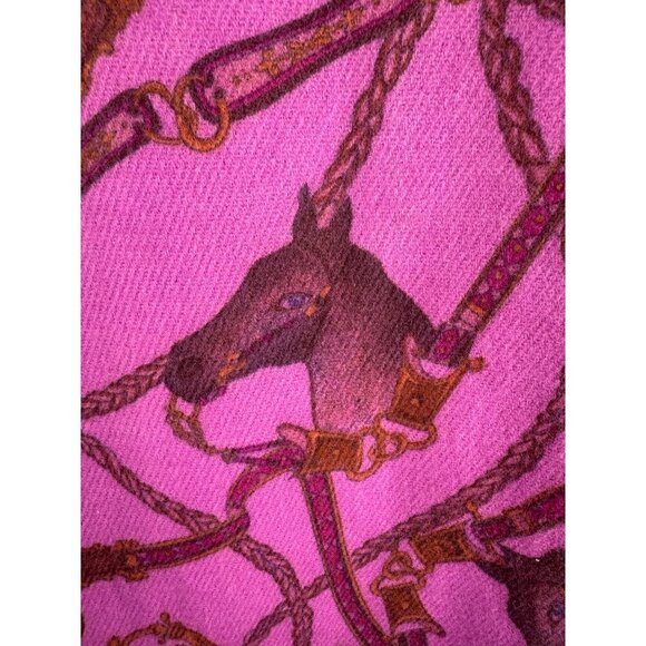 Fendi Equestrian Horse Print Fringed Scarf Fuchsia & Brown - Picture 11 of 12
